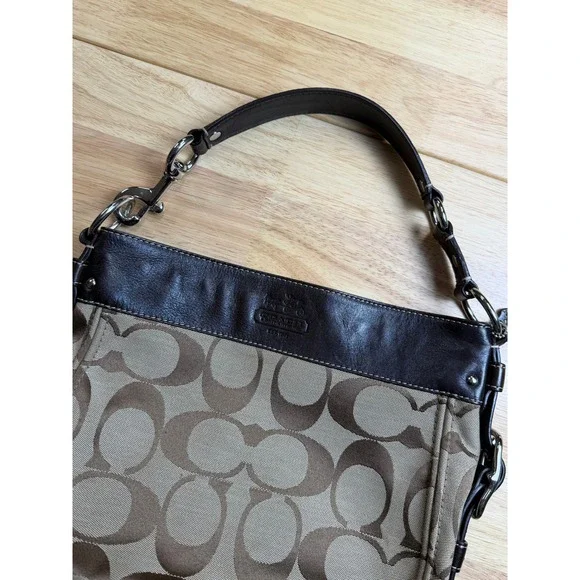 Coach Signature Jacquard Brown Leather Trim Hobo Shoulder Bag Monogram Canvas - Picture 8 of 16